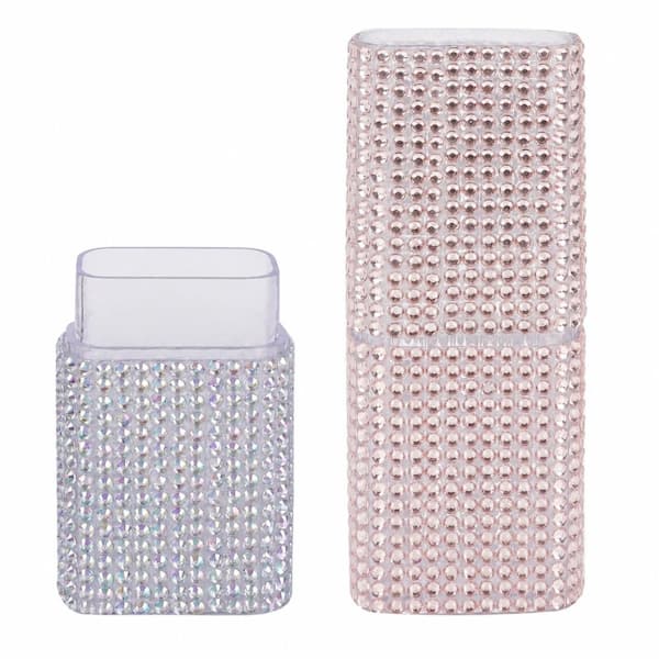 Travel Cotton Swab Floss Holder Set Compact Diamond Inlay Plastic Box Pink Multicolor Bathroom Jars 2Pack
