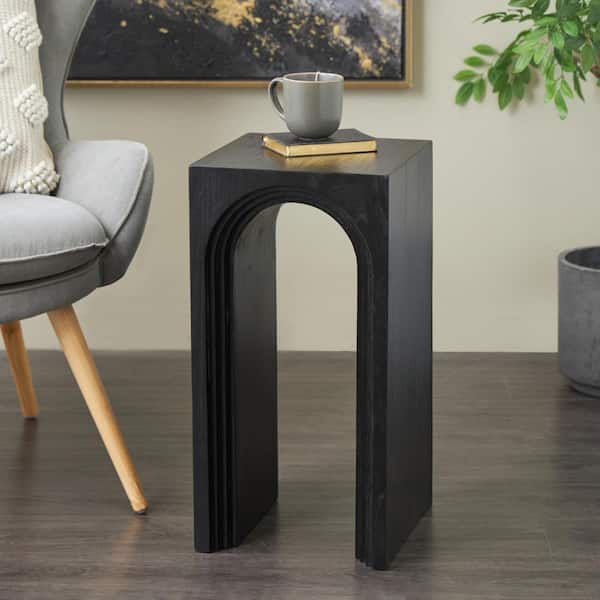 Litton Lane 12 in. Black Cutout Arch Large Square Wood End Table