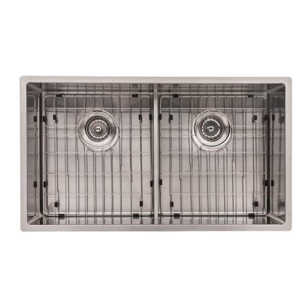 NewAge Products Home Kitchen 18-Gauge Stainless Steel 30.25 in. Double Bowl Undermount Kitchen Sink with Bottom Grid