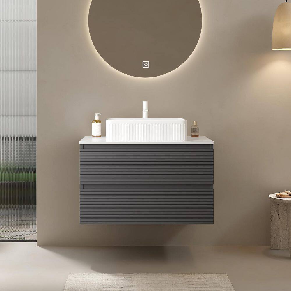30 in. Single Sink Floating Gray Bath Vanity with White Artificial Marble Top, Soft-close Drawers price history on PriceWatchPro