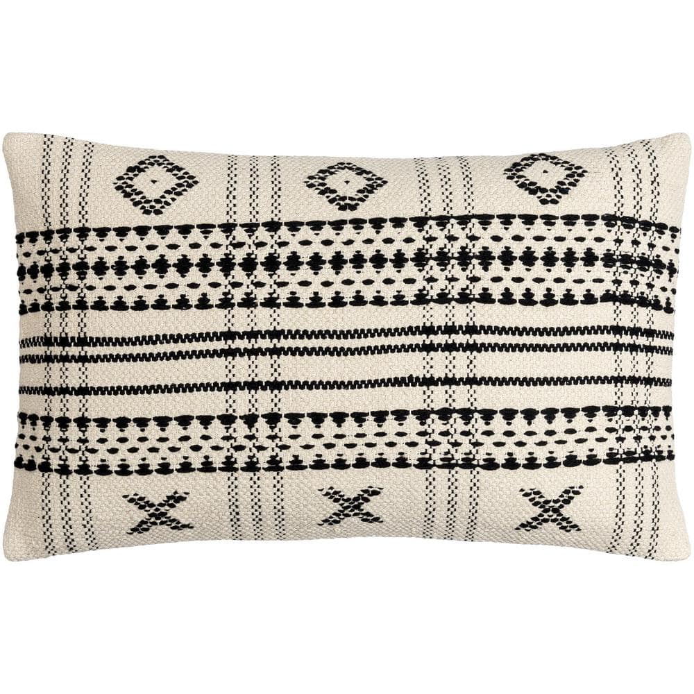 Myrna Beige and Black Cotton Rectangular Accent Pillow