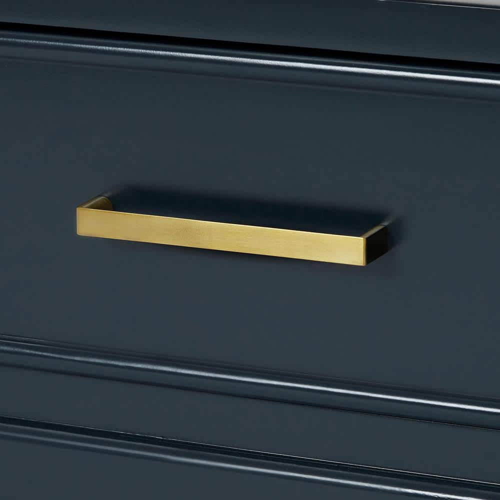 Midnight Blue Double Freestanding Vanity with Satin Brass Hardware