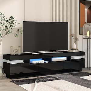 Modern TV Stand Fits TV's up to 75 in. with High Gloss Entertainment Center and LED Color Changing Lights, Black