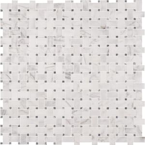 Calacatta Cressa Basket Weave 12 in. x 12 in. x 10 mm Honed Marble Mosaic Tile (10 sq. ft. / case)