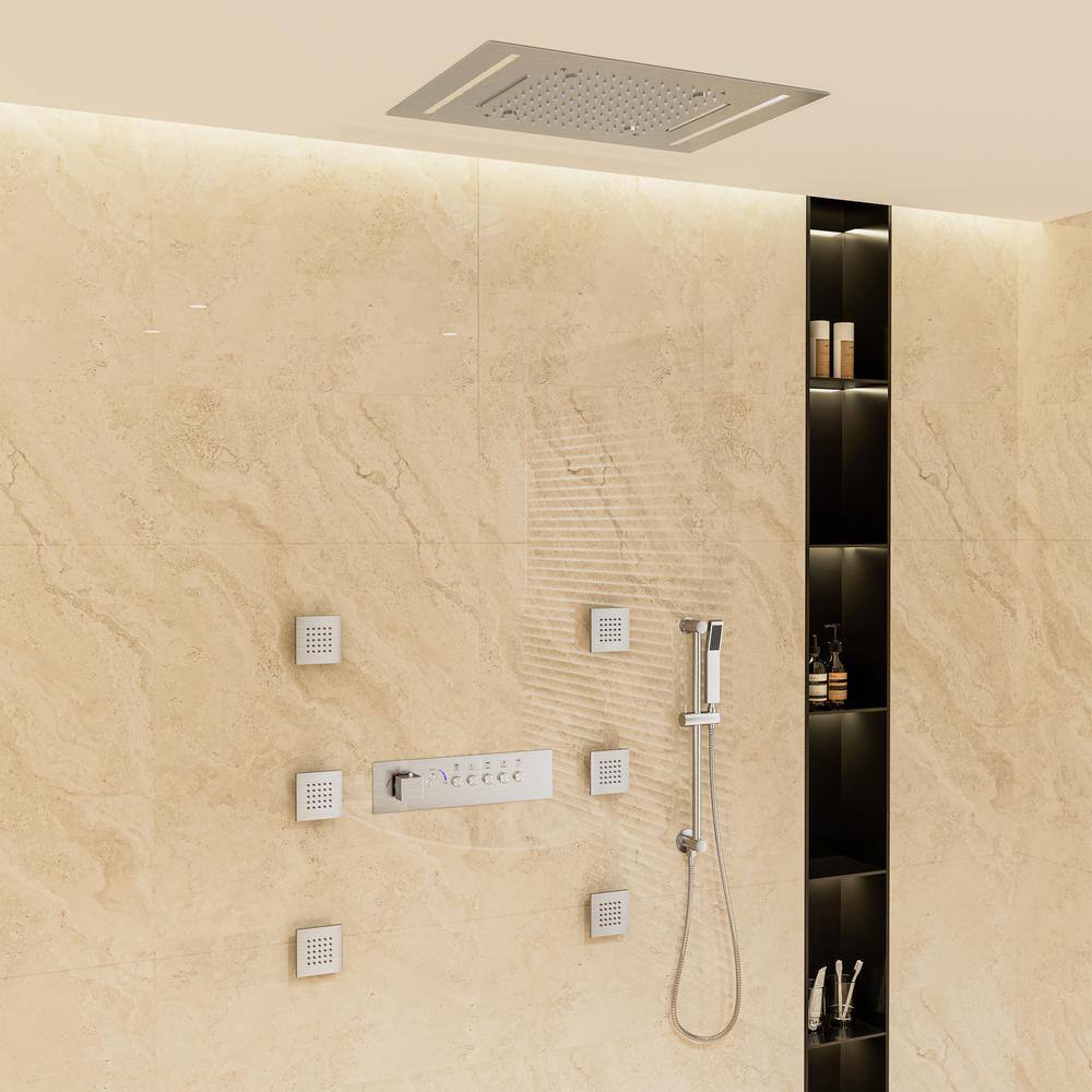 5 Spray 2.5 GPM Shower Faucet Thermostatic Shower System with 64 Color LED and Slide Bar in Brushed Nickel price history on PriceWatchPro