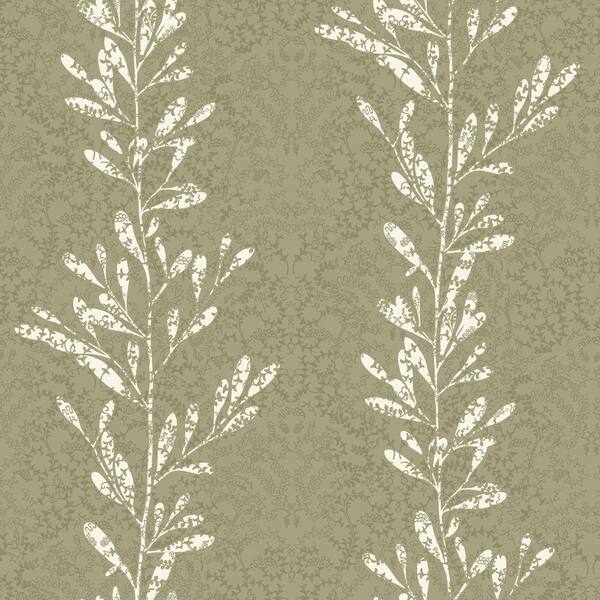 The Wallpaper Company 8 in. x 10 in. White and Metallic Pewter Modern Leaf Stripe with a Textural Lace Overprint Wallpaper Sample