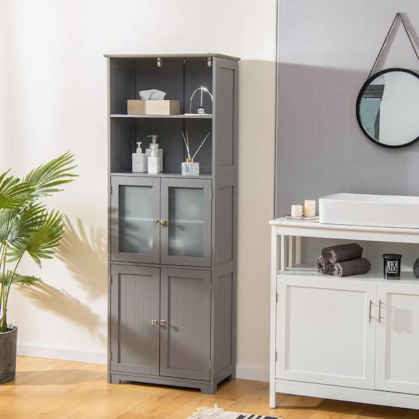 23.5 in. W x 12 in. D x 64 in. H Gray Bathroom Tall Storage Linen Cabinet Tower w/Glass Door & Adjustable Shelf