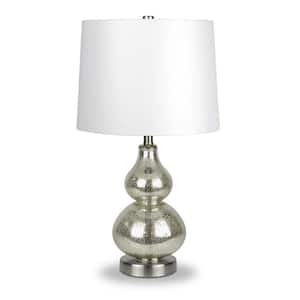 21 in. White Glam Integrated LED Bedside Table Lamp with White Fabric Shade