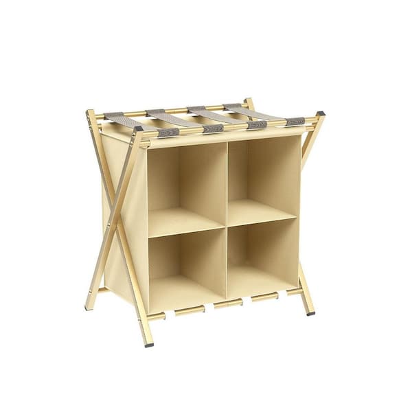 Numhew Gold Luggage Rack with Storage, Folding Suitcase Stands, Space Saving Suitcase Holders for Bedroom and Hotel