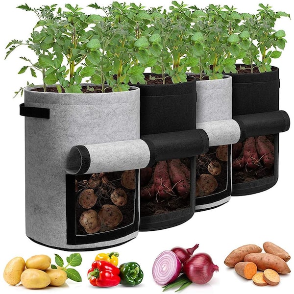 NUNET 7 Gallon Potato Grow Bags w. Double-Sided Straps, Gloves w. Claw –
