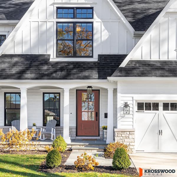 36 in. x 80 in. Craftsman Clear Glass Window Left-Hand/inswing Red RW Stain Wood-like Fiberglass Prehung Front Door