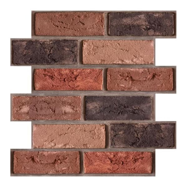 NVNOO 11.8 in. x 11.8 in. x 0.5 in. 3D Brick Wall Panels, Red(10-Pack)