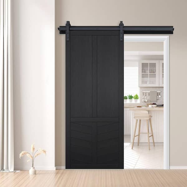 42 in. x 84 in. The Robinhood Midnight Wood Sliding Barn Door with Hardware Kit