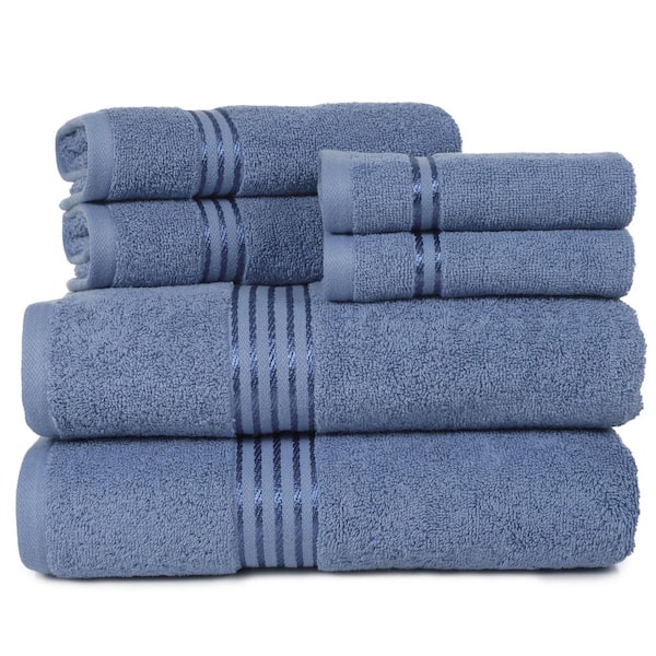 6-Piece Light Blue 100% Cotton Bath Towel Set