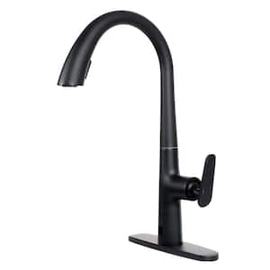 Single Handle Goose Neck Pull Down Sprayer Kitchen Faucet with Touch Sensor in Matte Black