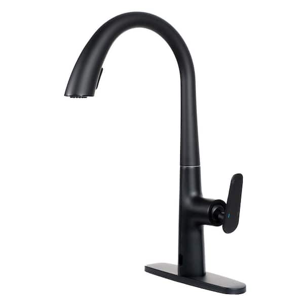 INSTER Single Handle Goose Neck Pull Down Sprayer Kitchen Faucet with Touch Sensor in Matte Black