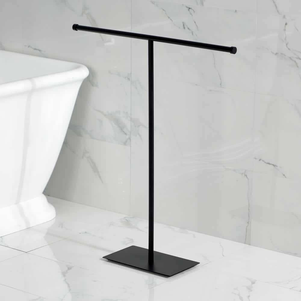 Matte Black Brass and Steel Freestanding T-Shape Towel Rack