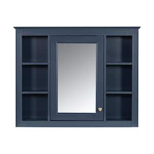 35.03 in. W x 27.5 in. H Rectangular MDF Medicine Cabinet with Mirror and Open Shelf in Blue