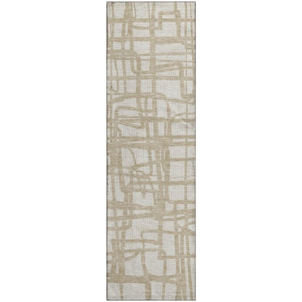 Mayfield Premium Machine Washable Abstract AMF2491 Ivory 2 ft. x 7 ft. Runner Rug
