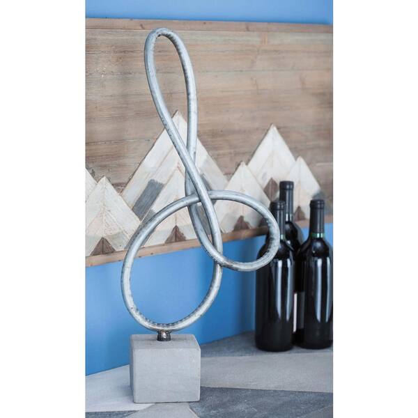 Litton Lane 22 in. Abstract Looping Iron Sculpture in Gray with a Cement Gray Base