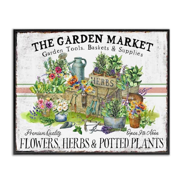 Garden Market Bistro Stripe by Creatif Belle Black Framed Nature Giclee Art Print 16 in. x 20 in.