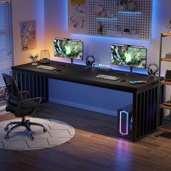BYBLIGHT Moronia 78.8 in. Extra Long Computer Desk Black 2 Person