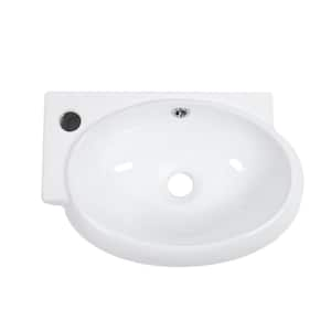 5.7 in. Ceramic Wall-Mounted Bathroom Mini Vessel Sink with Single Left Faucet Hole in White