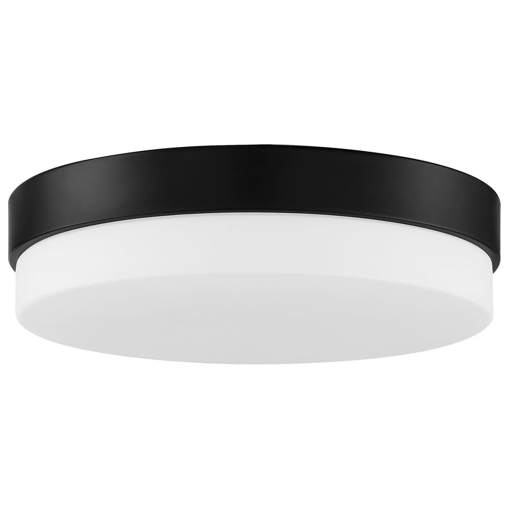 Sleek Matte Black LED Drum Flush Mount with Opal Globe