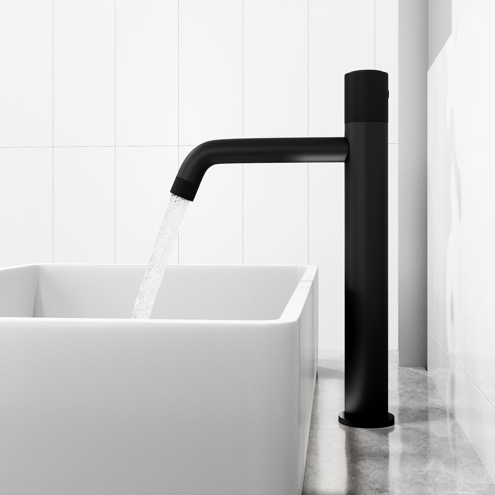 Apollo Matte Black High-Arc Vessel Bathroom Faucet with Diamond Knurling