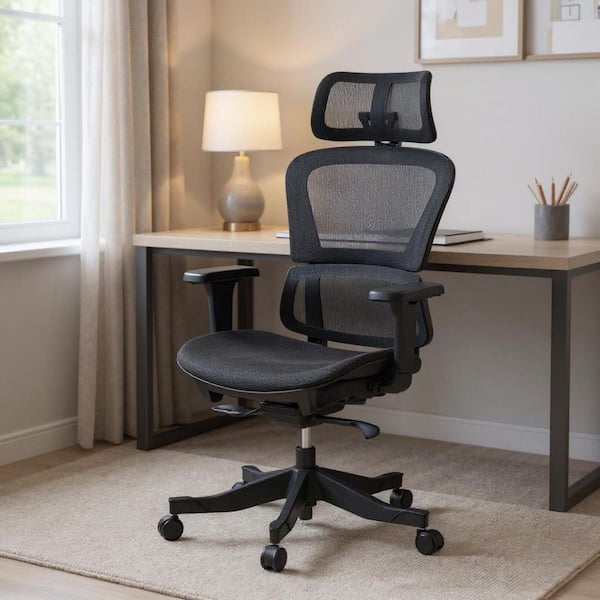 Mesh Ergonomic Chair in Black with Adjustable Arms