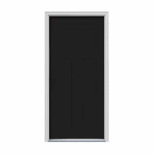 32 in. x 80 in. 3-Panel Craftsman Black Painted Steel Prehung Right-Hand Inswing Front Door w/Brickmould