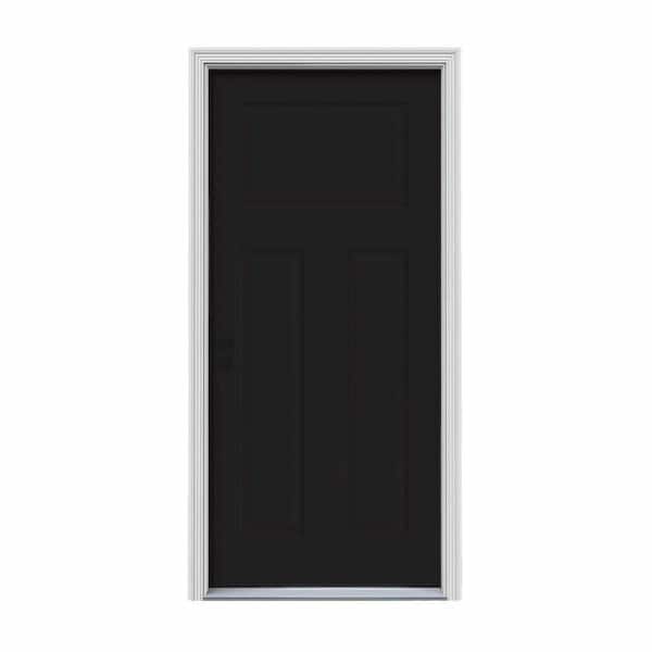 JELD-WEN 32 in. x 80 in. 3-Panel Craftsman Black Painted Steel Prehung Right-Hand Inswing Front Door w/Brickmould