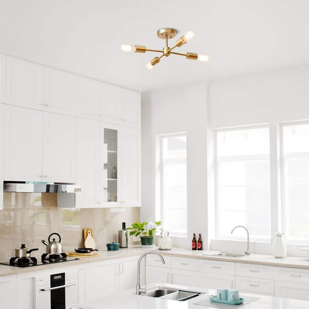 Matte Brass 17" Modern Globe Sputnik Ceiling Light