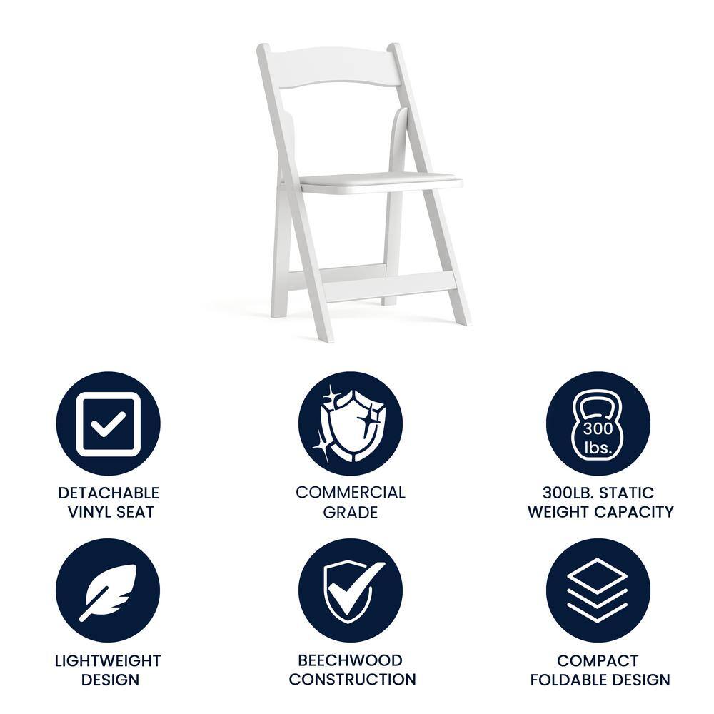 Hercules Series 30.5" White Beechwood Folding Chair with Vinyl Seat