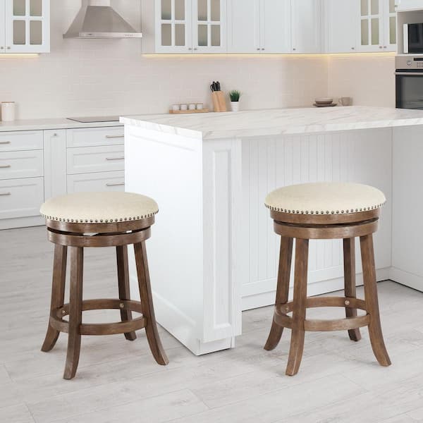 Backless Burnt Brown Swivel Stool (2-Pack)