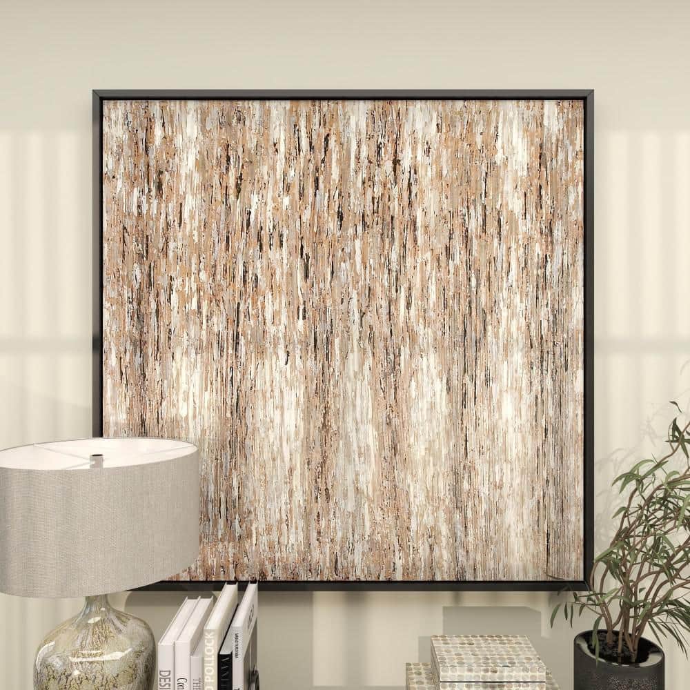 47" x 47" White and Beige Abstract Canvas Art with Black Frame