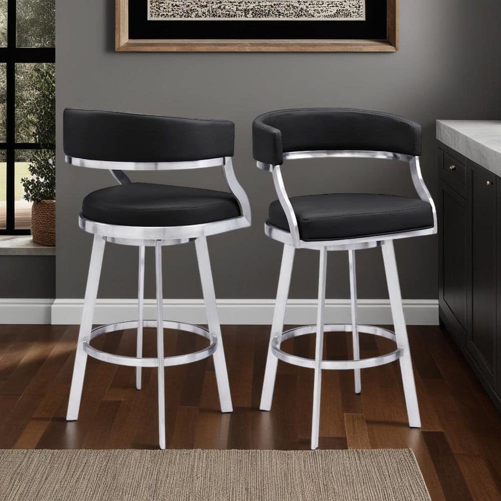 Dione 38-42 in. Black/Brushed Stainless Steel Metal 30 in. Bar Stool with F