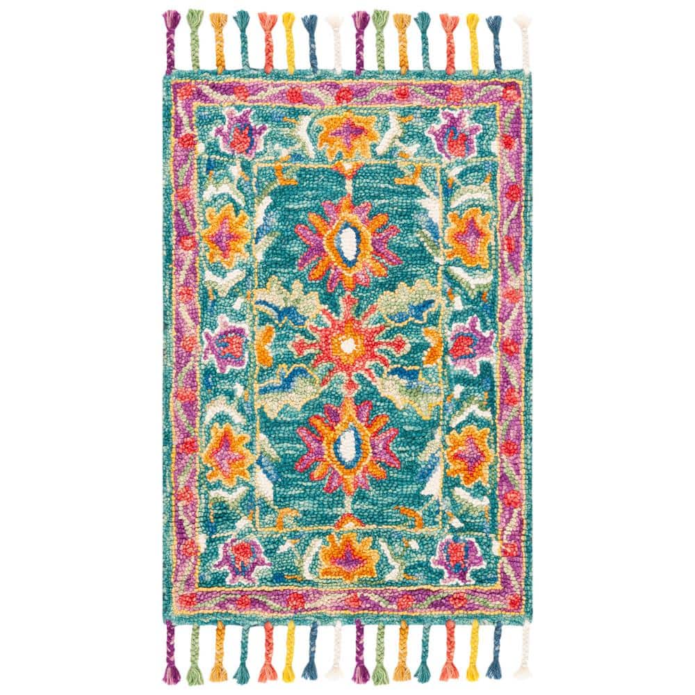 Handmade Blue Floral Wool Tufted Area Rug 2'3" x 5'