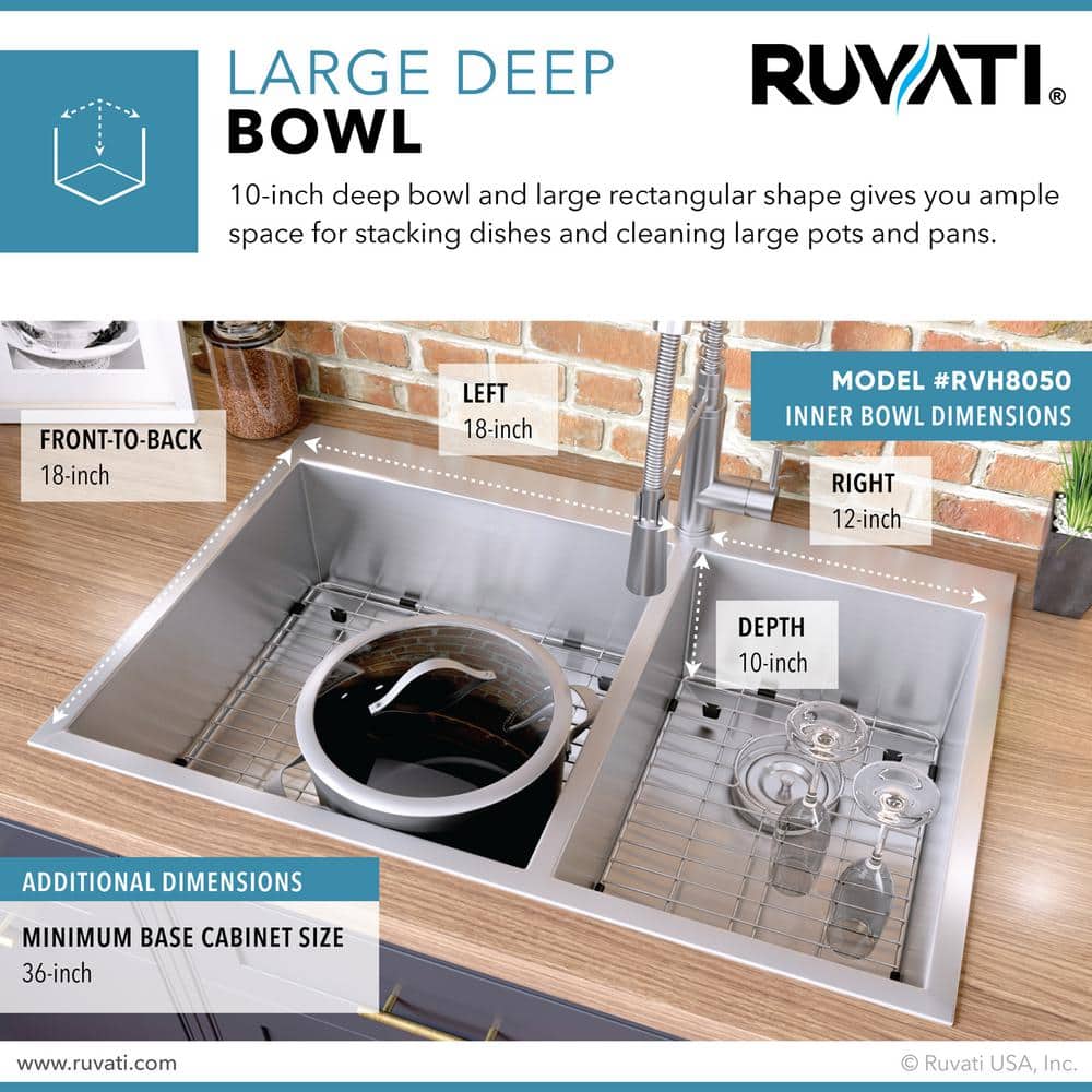 Ruvati 33" Stainless Steel Double Bowl Kitchen Sink