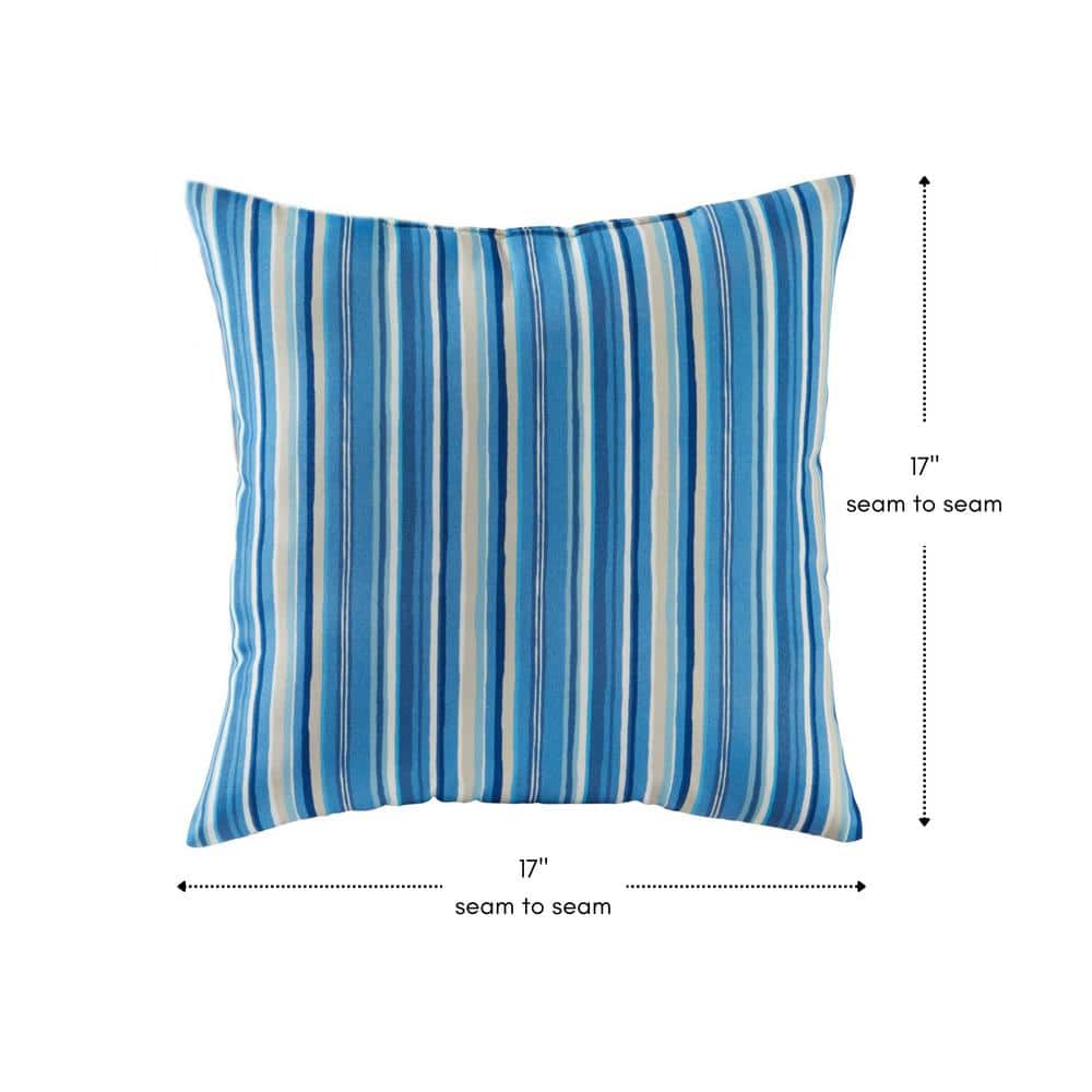Sapphire Stripe 17" Square Outdoor Throw Pillows (Set of 2)
