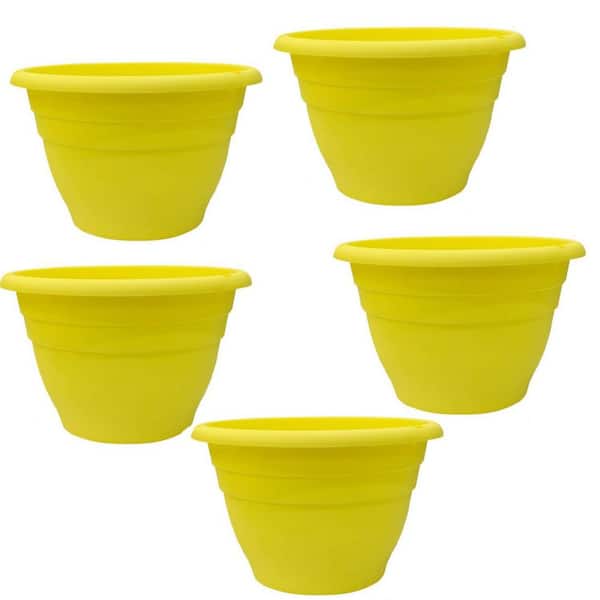 Large Yellow Plastic Indoor/Outdoor Planter (9.8 in. W x 6.4 in. H) Set of 5