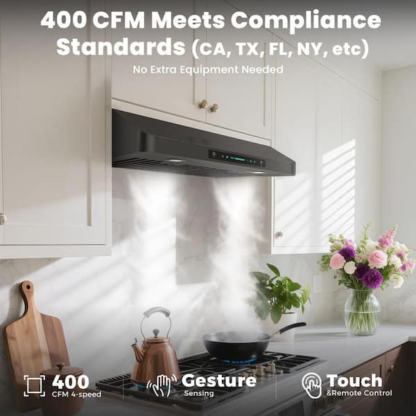 INATECK 36 in. 400 CFM Ducted Under Cabinet Range Hood in Black ...