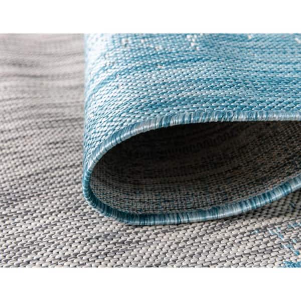 Aqua Blue Ombre Outdoor 6 ft. x 9 ft. Area Rug