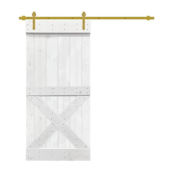 CALHOME Mini X 36 in. x 84 in. in Solid White Stained Pine Wood Interior Sliding Barn Door with Hardware Kit