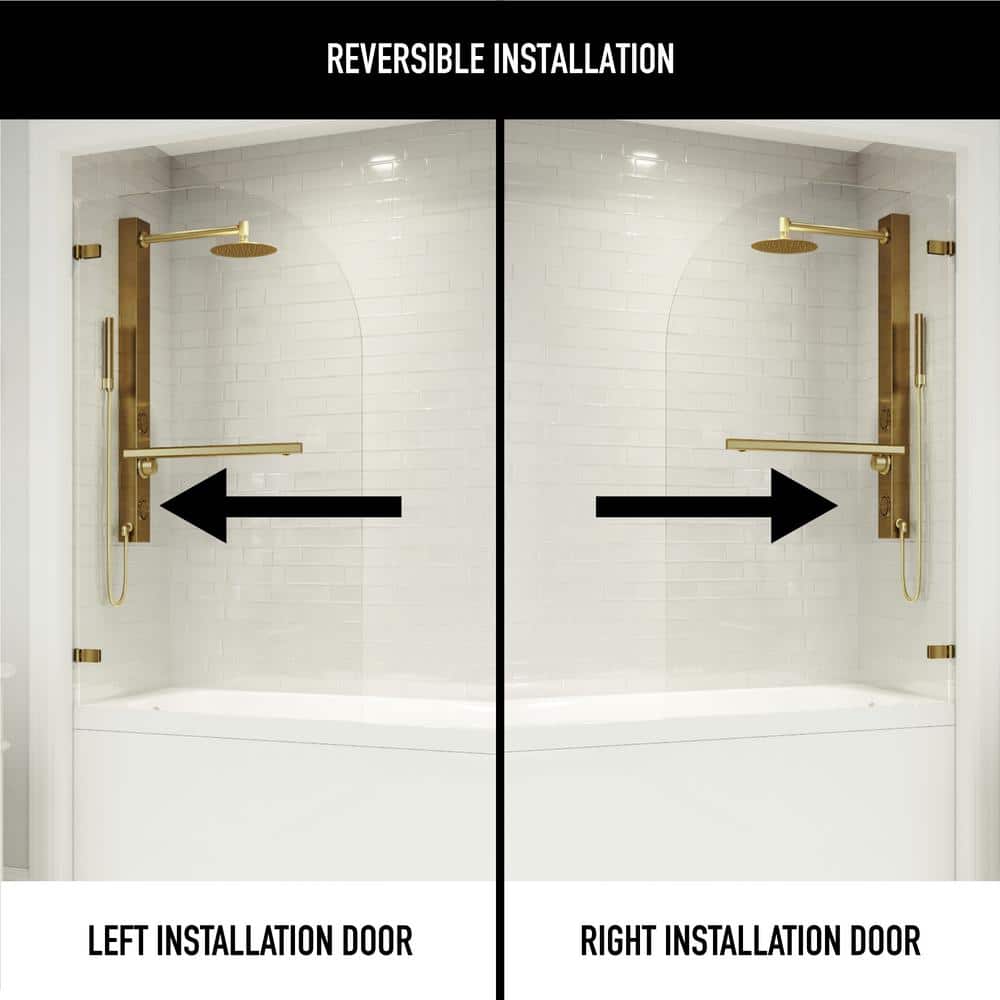 Orion 34" W x 58" H Frameless Hinged Tub Door with Clear Glass