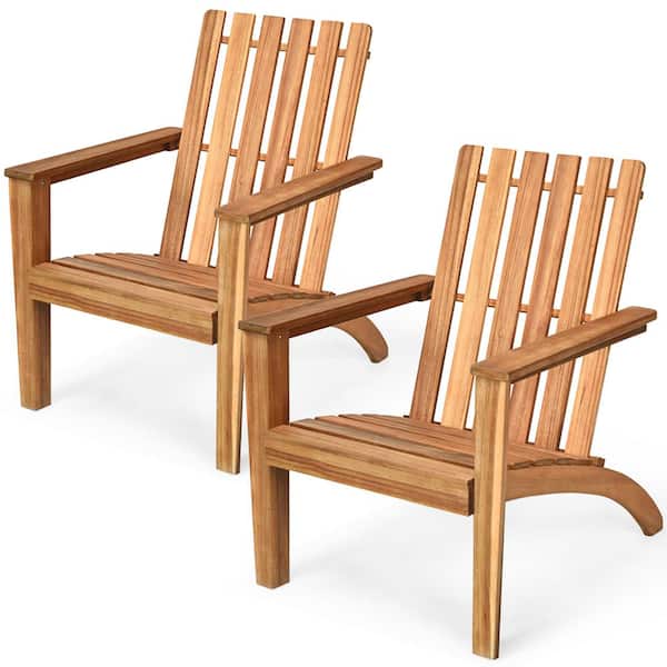 Costway Brown Wood Outdoor Adirondack Lounge Chair (2-Pieces)