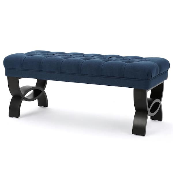 Noble House Scarlett Dark Blue Bench Upholstered (16.75 in. x 41 in. x 17.25 in.)