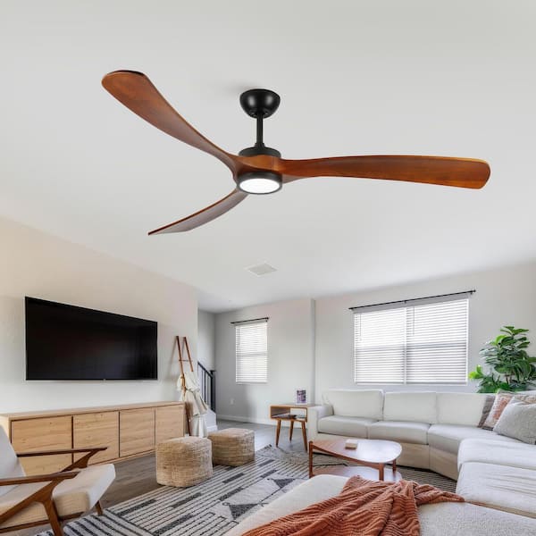 72 in. Black 3 Wood Blades Downrod Standard Ceiling Fan with Full Spectrum LED Light and Remote Included