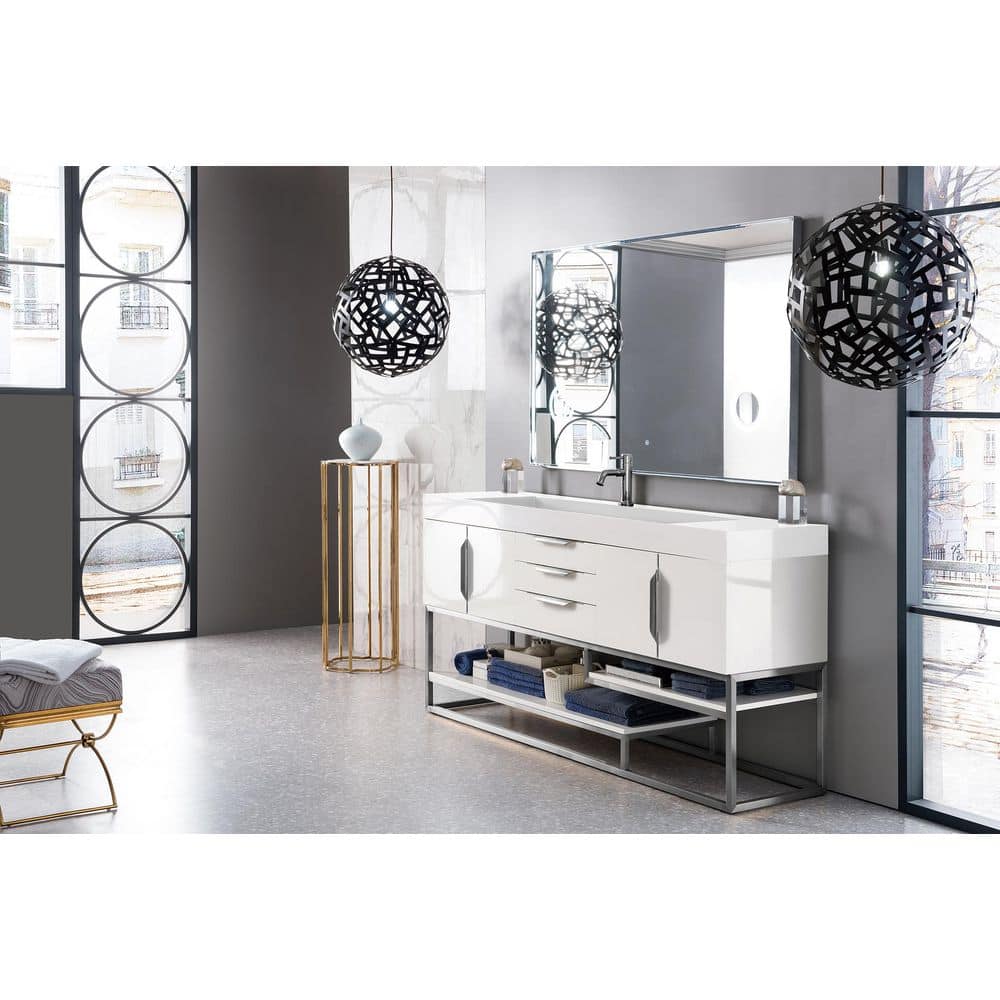 Columbia 72.5 in. W x 18.8 in. D x 32.0 in. H Double Bath Vanity Cabinet without Top in Glossy White price history on PriceWatchPro