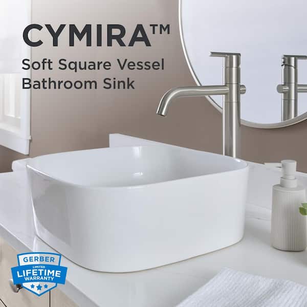 Gerber Cymira Soft Square 16 in. Vessel Bathroom Sink in White
